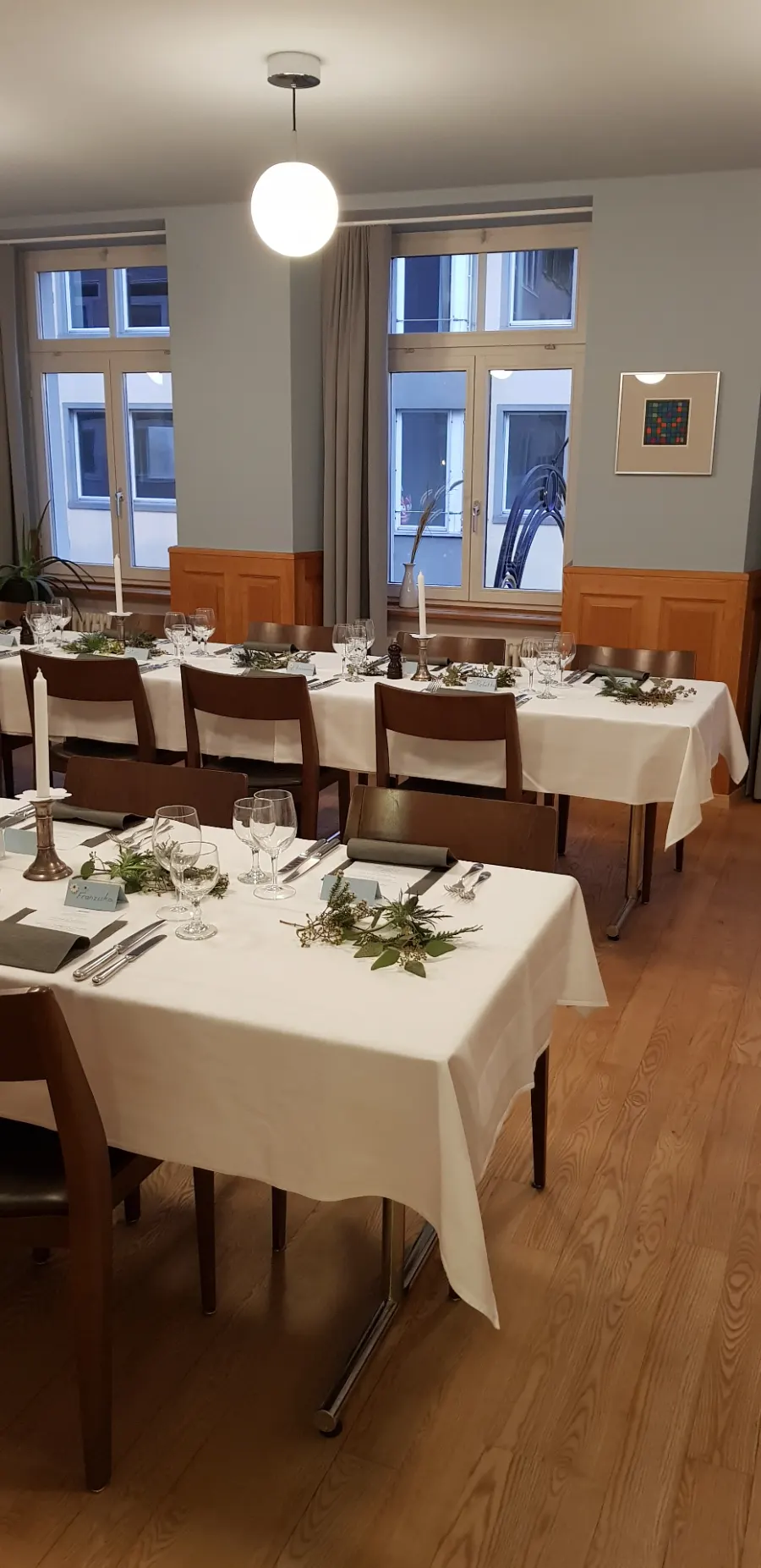 Festively set hall for events